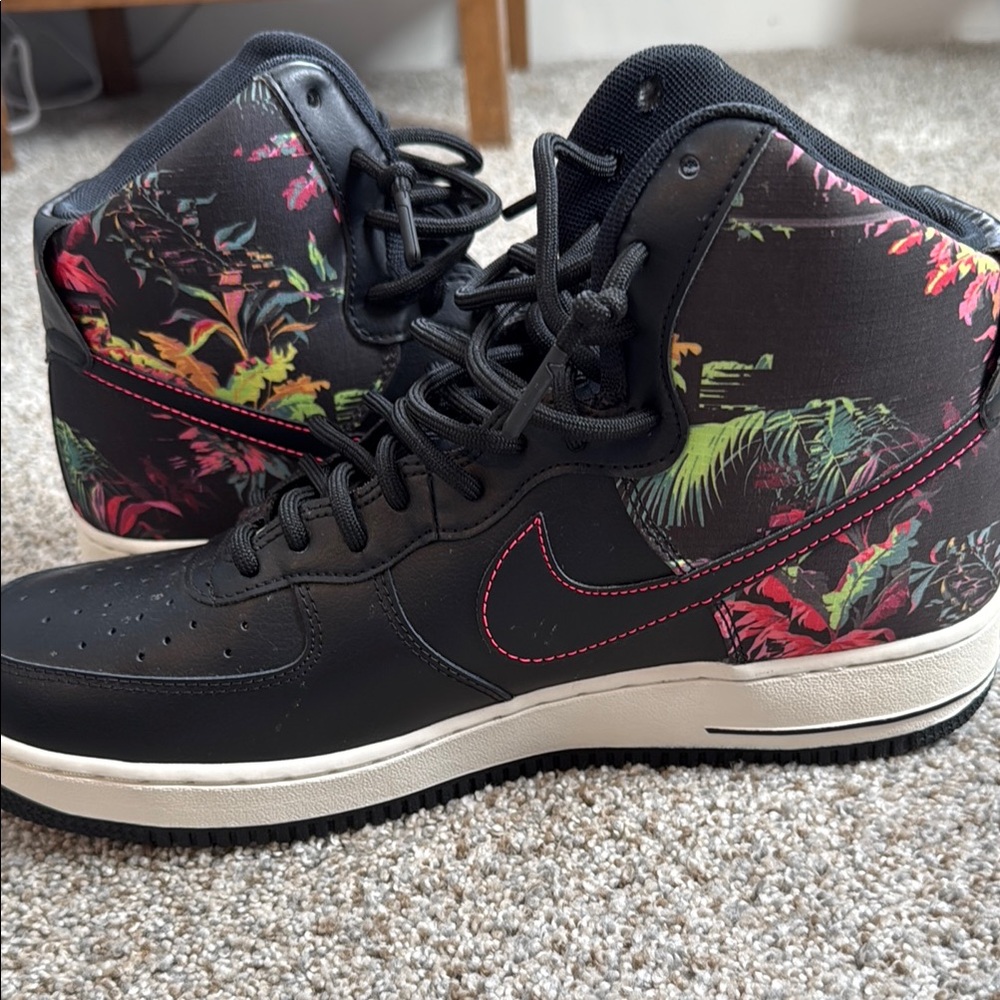 Nike Air Force High black floral shoes